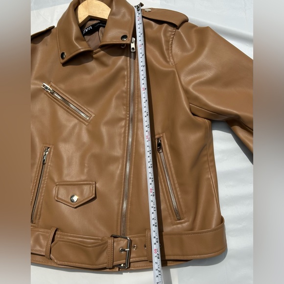 Zara bloggers favourite Women Faux Leather Biker Jacket Light Camel Size L - Picture 10 of 15